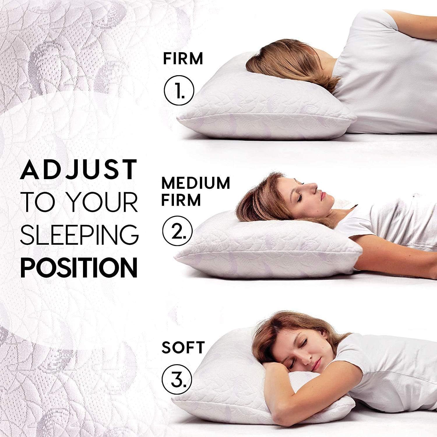 pillowLY - Shredded Memory Foam Pillow for Neck Pain Relief & Side Sleepers - Hypoallergenic & Adjustable Fill - White - Perfect for Back, Stomach & Side Sleepers
