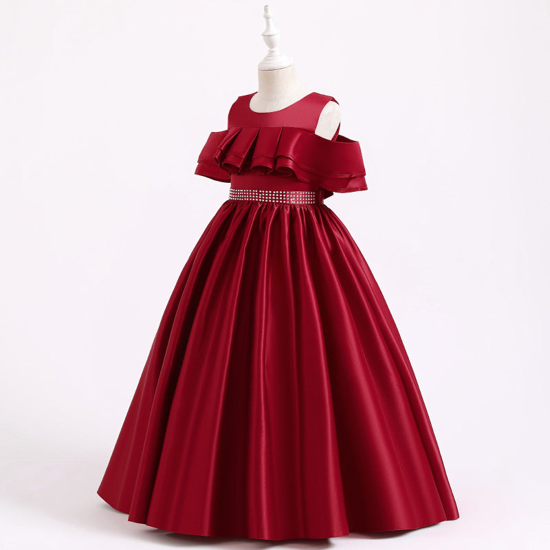 Elegant Beaded Flower Girl Dress for Girls - Off Shoulder Summer Princess Party Dress for Birthday, Wedding, and Special Occasions