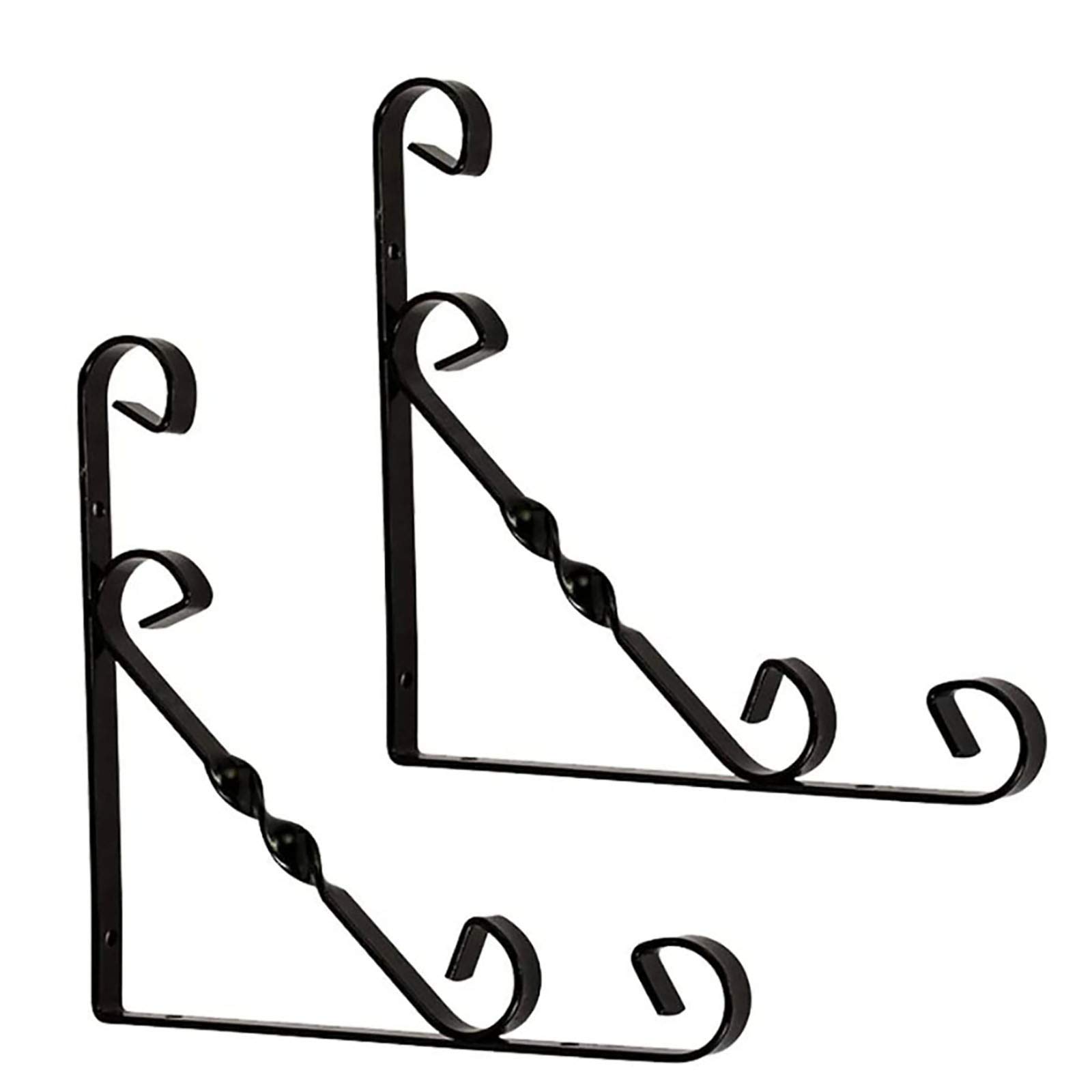 Decorative Wall Mounted Shelf Brackets - Floral Iron Metal Craft Shelf Supports (Black/White, 2PCS) - Perfect for Home, Office & Restaurant Decor - Display Plants, Books & Artwork