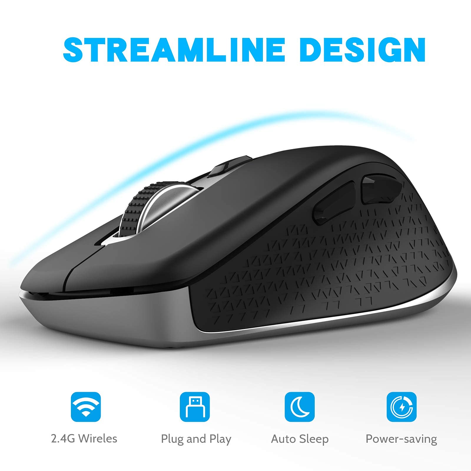Wireless Mouse 2.4G Silent Cordless Mouse with USB Nano Receiver - 5 Adjustable DPI up to 2400, 6 Buttons Ergonomic Computer Mouse for Laptop, PC, Mac - Perfect for Office Work, Gaming & Travel (Black)