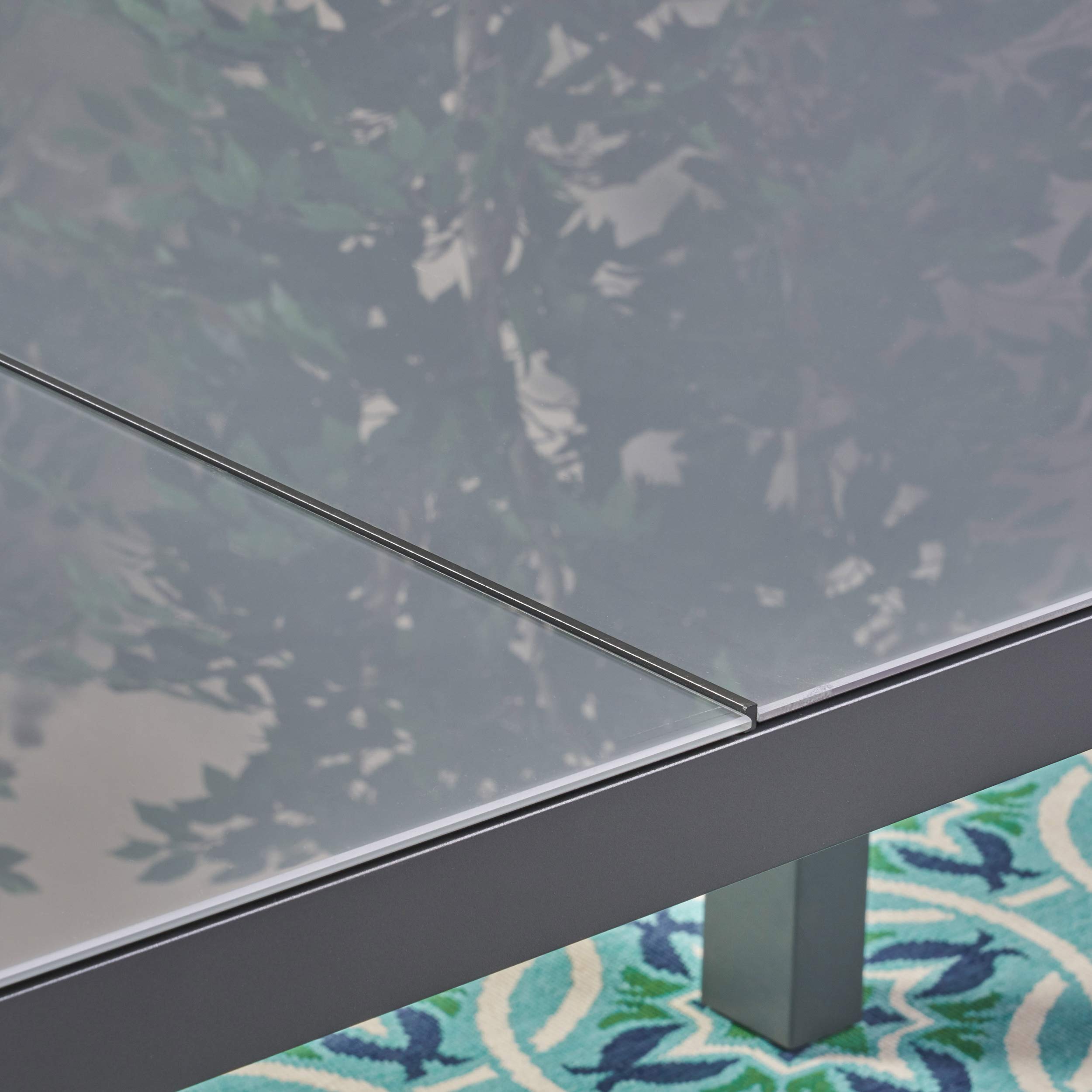 Christopher Knight Home Eli Outdoor Tempered Glass Dining Table with Aluminum Frame - Weather-Resistant Gray Patio Furniture for Backyard, Garden & Poolside Dining
