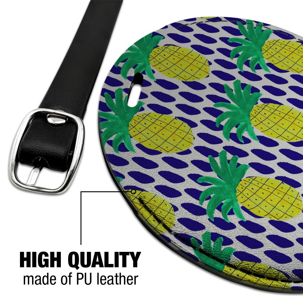 Stylish Pineapple Round Leather Luggage Tag - Durable Suitcase ID Card Holder for Travel Bags - Perfect for Carry-Ons, Checked Luggage & Backpack Identification