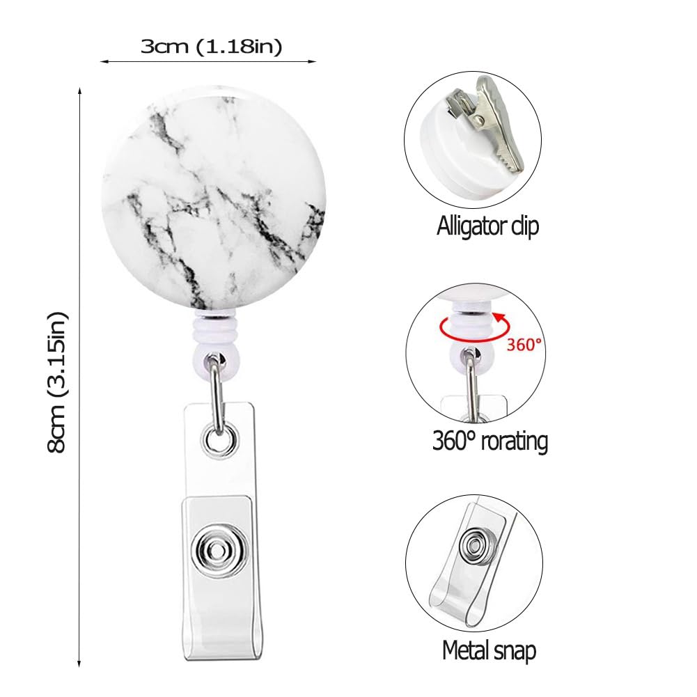 Retractable Badge Holder with Alligator Clip - 4 Pack Cute Marble Nursing ID Card Reel for Nurses, Teachers, and Healthcare Professionals - Perfect for Hospitals, Schools, and Office Workplaces