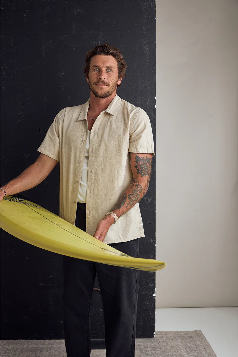 Classic Linen Shirt for Men - Breathable Sand Color Casual Button Down Shirt | Perfect for Summer, Beach Vacations & Outdoor Activities