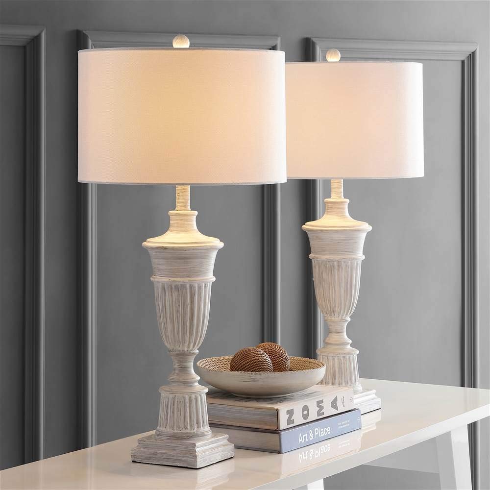 SAFAVIEH Kylen Rustic Farmhouse White 31-inch Table Lamp Set of 2 with LED Bulbs - Perfect for Bedroom, Living Room, Home Office & Nightstand Lighting