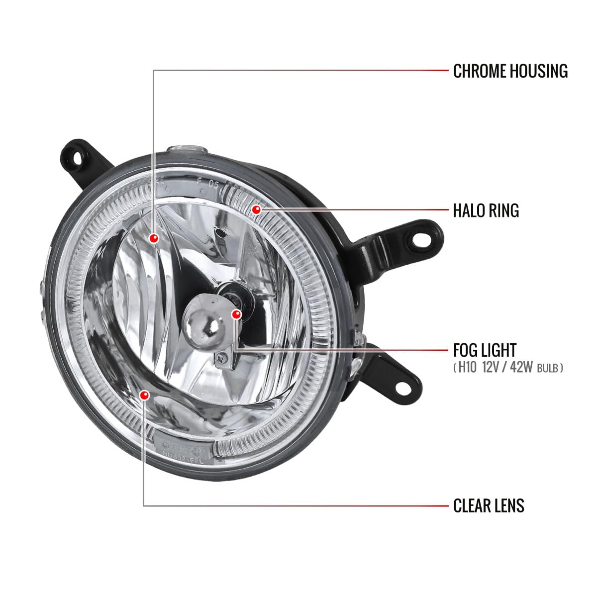Ford Mustang GT 2005-2009 Clear Lens Halo Fog Lights Kit - Pair of LED Driving Bumper Lamps (Left & Right) for Enhanced Visibility in Rain & Night Driving
