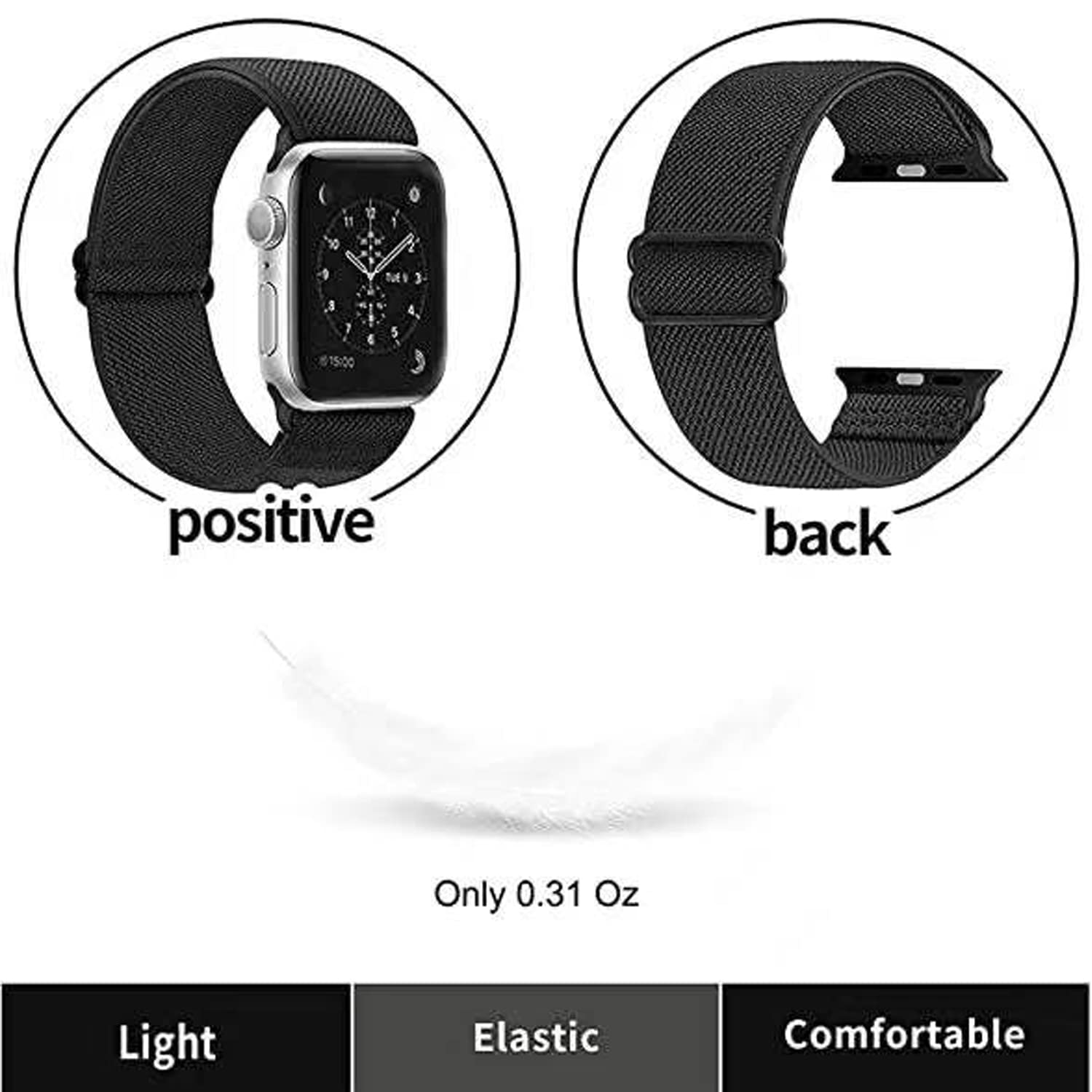 Adjustable Elastic Band for Apple Watch 38mm 40mm 41mm 42mm 44mm 45mm - Sport Solo Loop Stretch Nylon Replacement Strap Compatible with iWatch Series 7/6/5/4/3/SE - Perfect for Workouts, Running & Everyday Wear