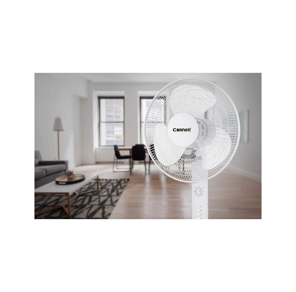 Cornell CFNE160T 16-Inch Stand Fan with Timer - Quiet Oscillating Floor Fan for Home, Office, and Bedroom Cooling | Energy Efficient with 3 Speed Settings