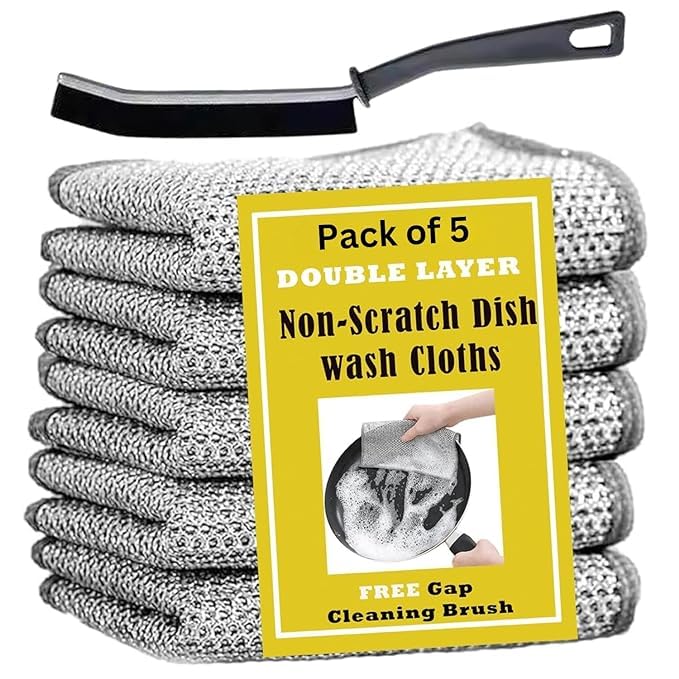 Shrux Premium Dishwashing Rags - Extra Strong Scrubbing & Cleaning Cloths for Kitchen Dishes, Sinks, Countertops, Stove Tops | Easy Rinse Steel Wire Dish Cloth | Scratch-Free Powerful Cleaning Wipes for Utensils & Bathroom | Ideal for Daily Kitchen Cleaning & Tough Stain Removal