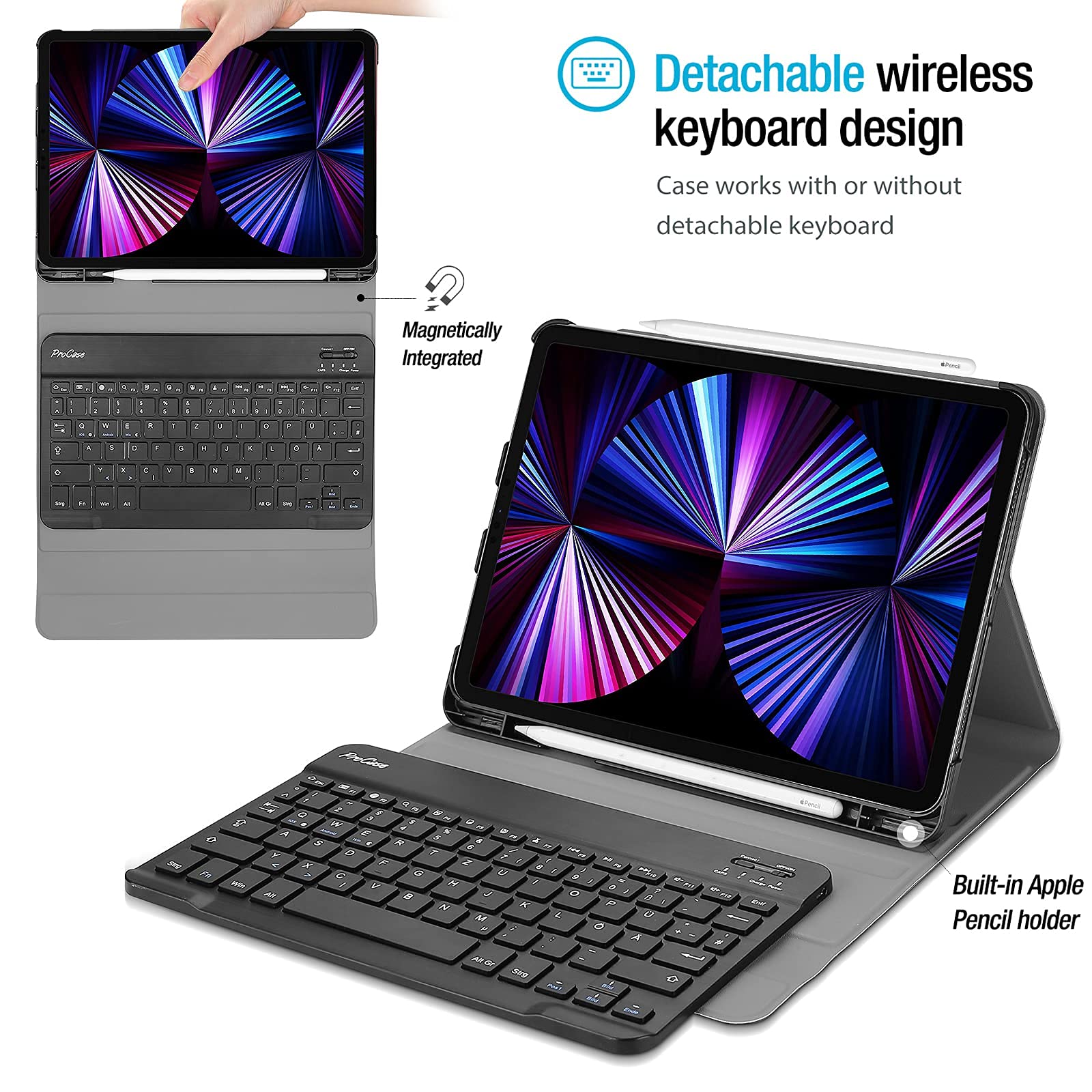 ProCase iPad Pro 11 Keyboard Case with 4-Way Privacy Screen Protector - Compatible with iPad Pro 11