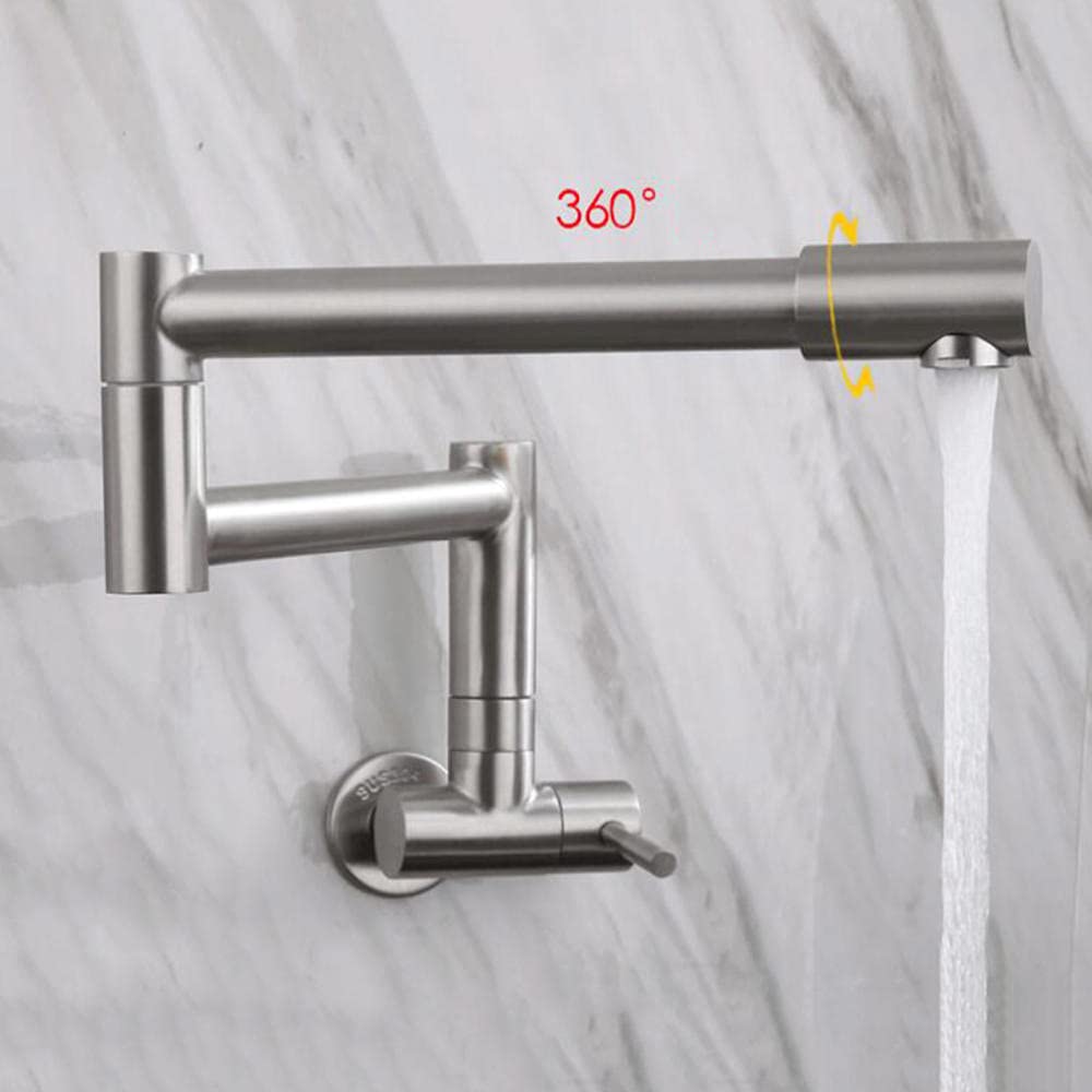 Foldable Stainless Steel Cold Water Wall Faucet - Brushed Finish, 360° Swivel Kitchen Sink Mixer Tap for Modern Homes (Perfect for Small Kitchens, RVs & Outdoor Use)