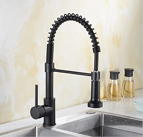 Commercial Kitchen Faucet with Pull Down Sprayer - Single Handle Lever Spring Sink Faucet in Matte Black | Ideal for Restaurants, Food Trucks & Home Kitchens