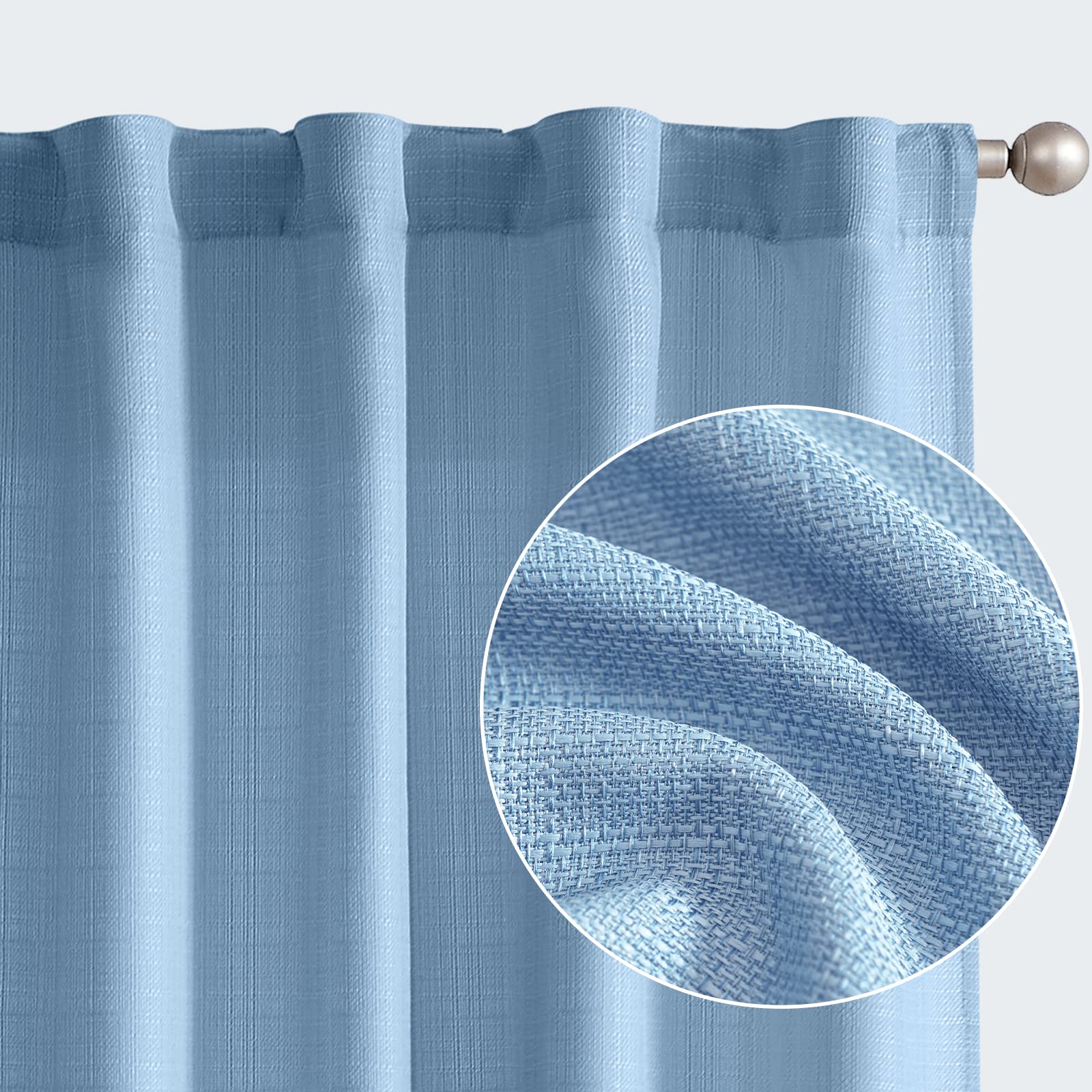 JINCHAN Blue Linen Textured Curtains for Living Room - 84 Inch Long Farmhouse Drapes with Back Tab, Light Filtering Window Panels (Set of 2) - Perfect for Cozy Home Decor, Bedroom & Sunroom Light Control