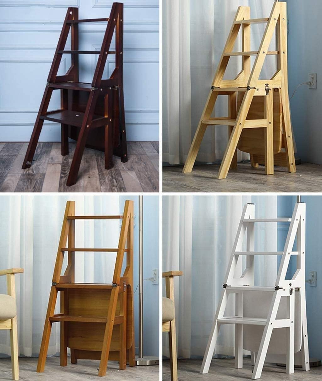 OKUOKA 4-Step Wooden Folding Step Stool for Kitchen, Home & Indoor Use - Multifunctional Ladder Stool for Kids & Adults, Flower Stand, Storage Shelf - Compact & Space-Saving Design for Easy Climbing & Reaching
