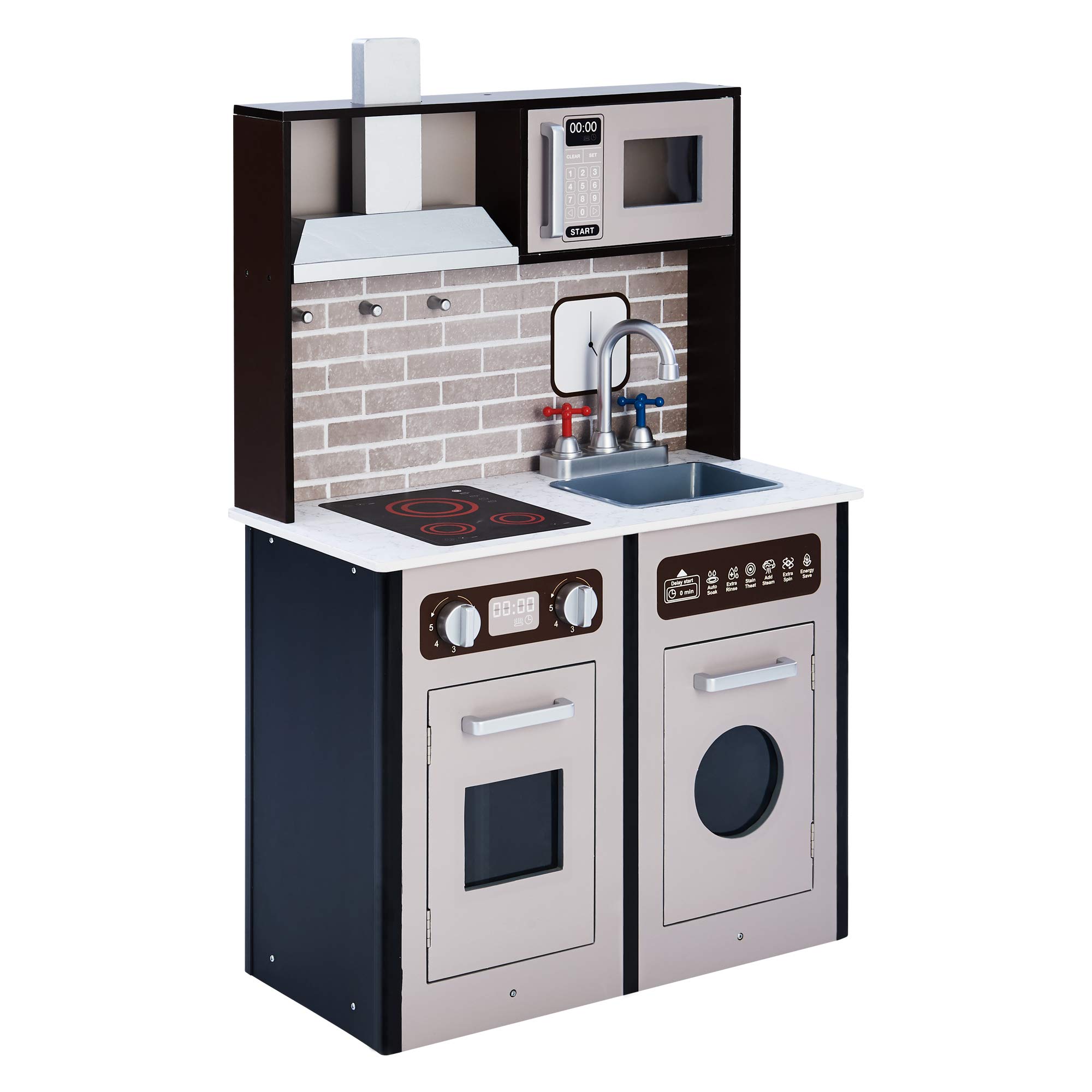 Teamson Kids Little Chef Burgundy Classic Pretend Play Kitchen Set - Espresso & Black Toy Kitchen for Toddlers & Preschoolers - Perfect for Imaginative Play, Role-Playing & Early Learning at Home or Preschool