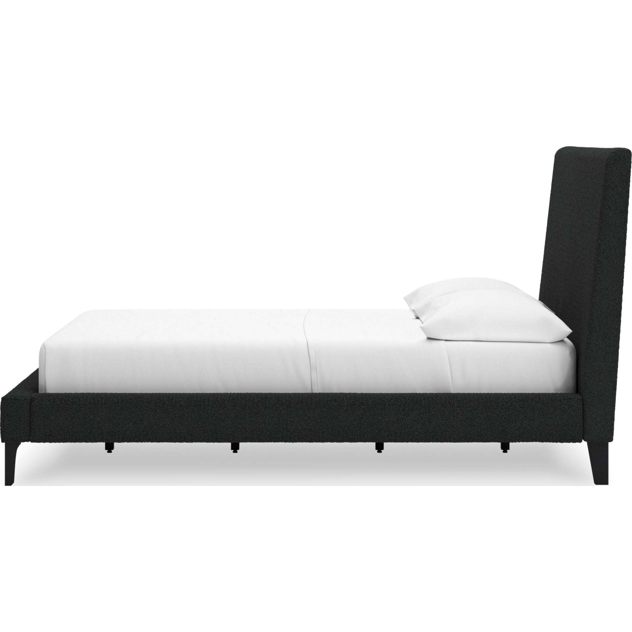 Cadmori Full Upholstered Bed Frame with Headboard - Queen Size Platform Bed, Black Fabric Upholstery - Perfect for Modern Bedroom, Guest Room or Apartment