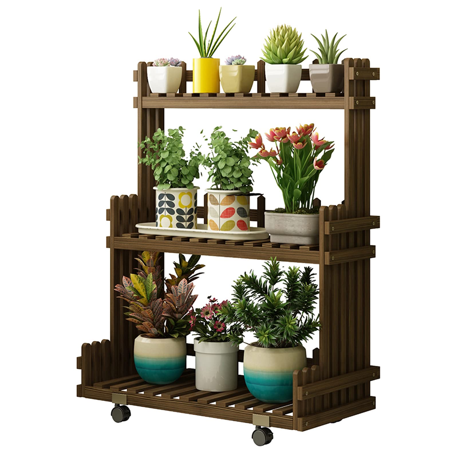 ZCL 3-Tier Rolling Flower Stand - Rustproof Indoor/Outdoor Plant Shelf for Balcony, Living Room, Home Decor | Multi-Level Storage Rack for Plants, Books & Decorative Items