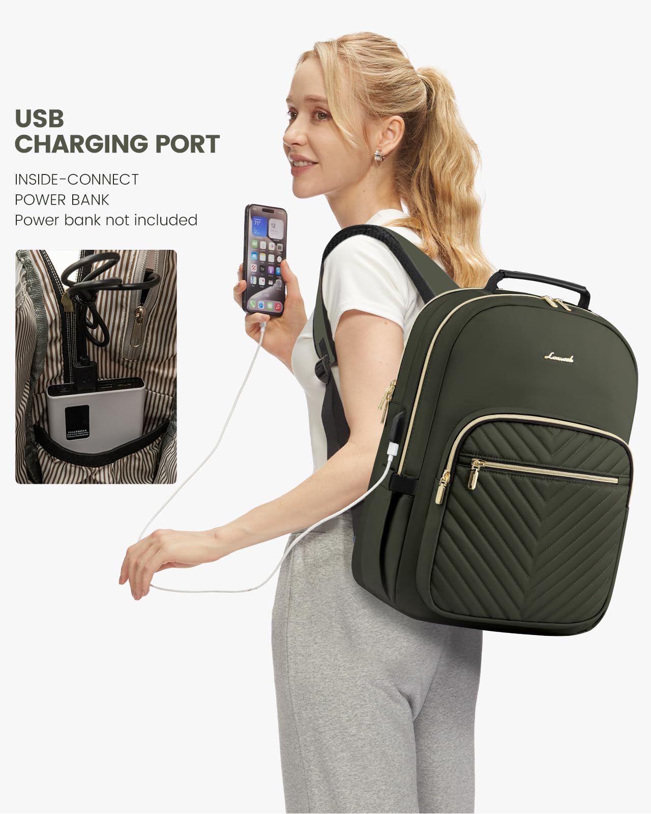 LOVEVOOK Women's 17-inch Laptop Backpack - Stylish Army Green Travel Computer Bag for College, School, and Outdoor Adventures, Perfect for Work, Study, and Daily Commute