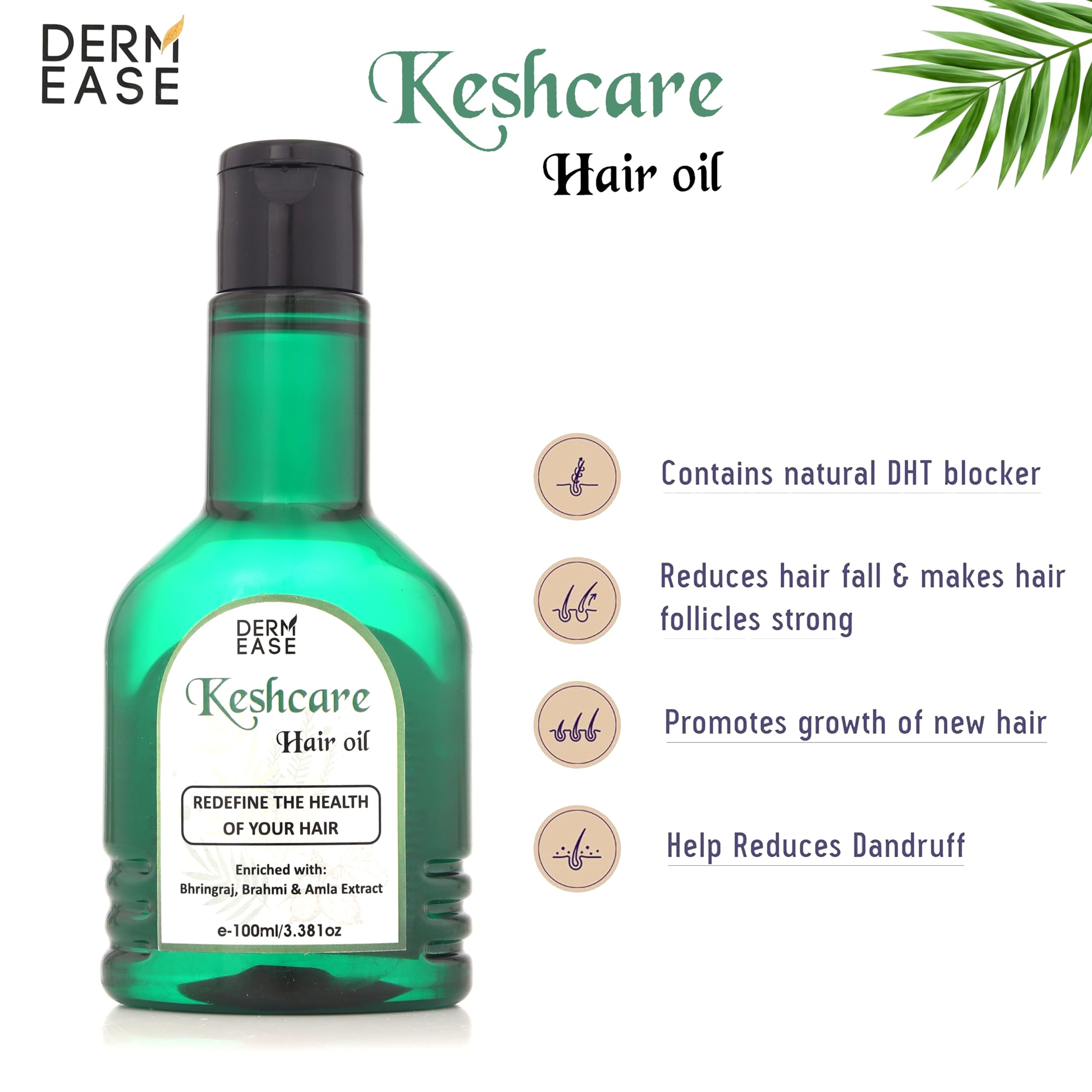 DERMEASE Kesh Care Anti-Frizz Non-Sticky Hair Oil 100ml - Smooth & Shine Hair Treatment for Dry, Damaged Hair - Perfect for Daily Use, Styling & Frizz Control