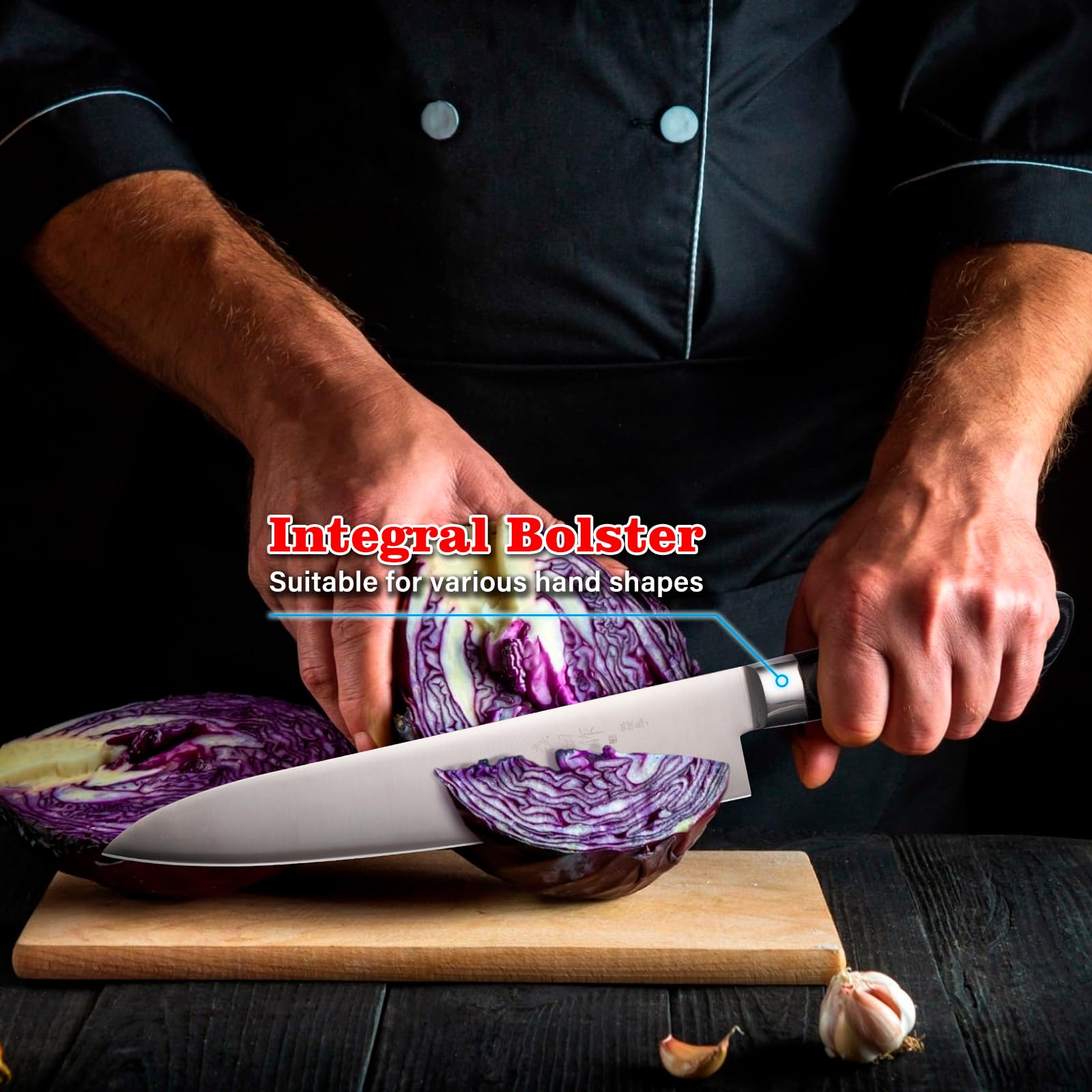 10.6 Inch Professional Japanese Gyuto Chef Knife - High Carbon Steel Blade with Ergonomic Black Handle for Home Kitchen & Restaurant Use - Perfect for Slicing, Dicing & Meat Cutting
