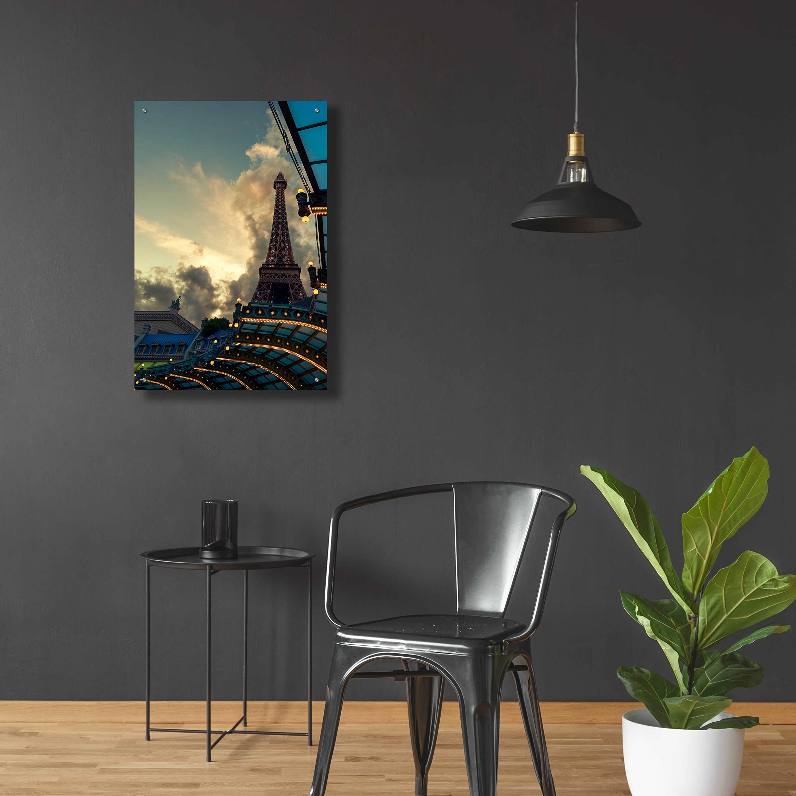 Eiffel Vegas Acrylic Glass Wall Art by Sebastien Lory - 24x36 Inch Modern Canvas Painting for Living Room, Bedroom & Office Decor