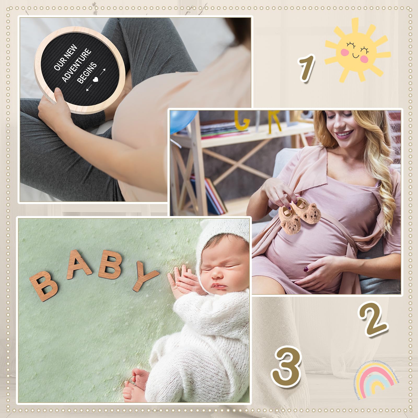 8-Piece Pregnancy Announcement Set - Felt Letter Board, Round Sign, Baby Bodysuit, Booties & Wooden Blocks for Gender Reveal & Baby Shower (Black) | Perfect for Social Media Announcements, Maternity Photos & New Parent Gifts