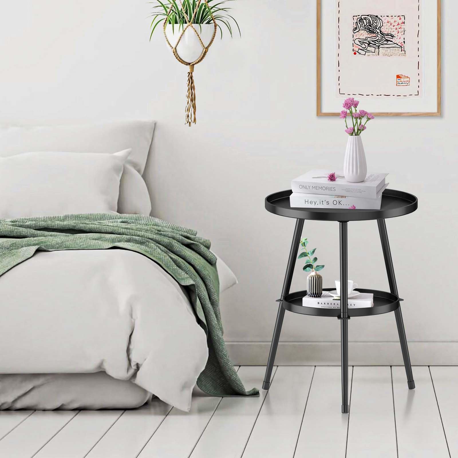 Round Metal Side Table - Small End Table for Indoor & Outdoor Use - Mid Century Modern Decor in Black - Perfect for Living Room, Patio, or Bedroom Accent