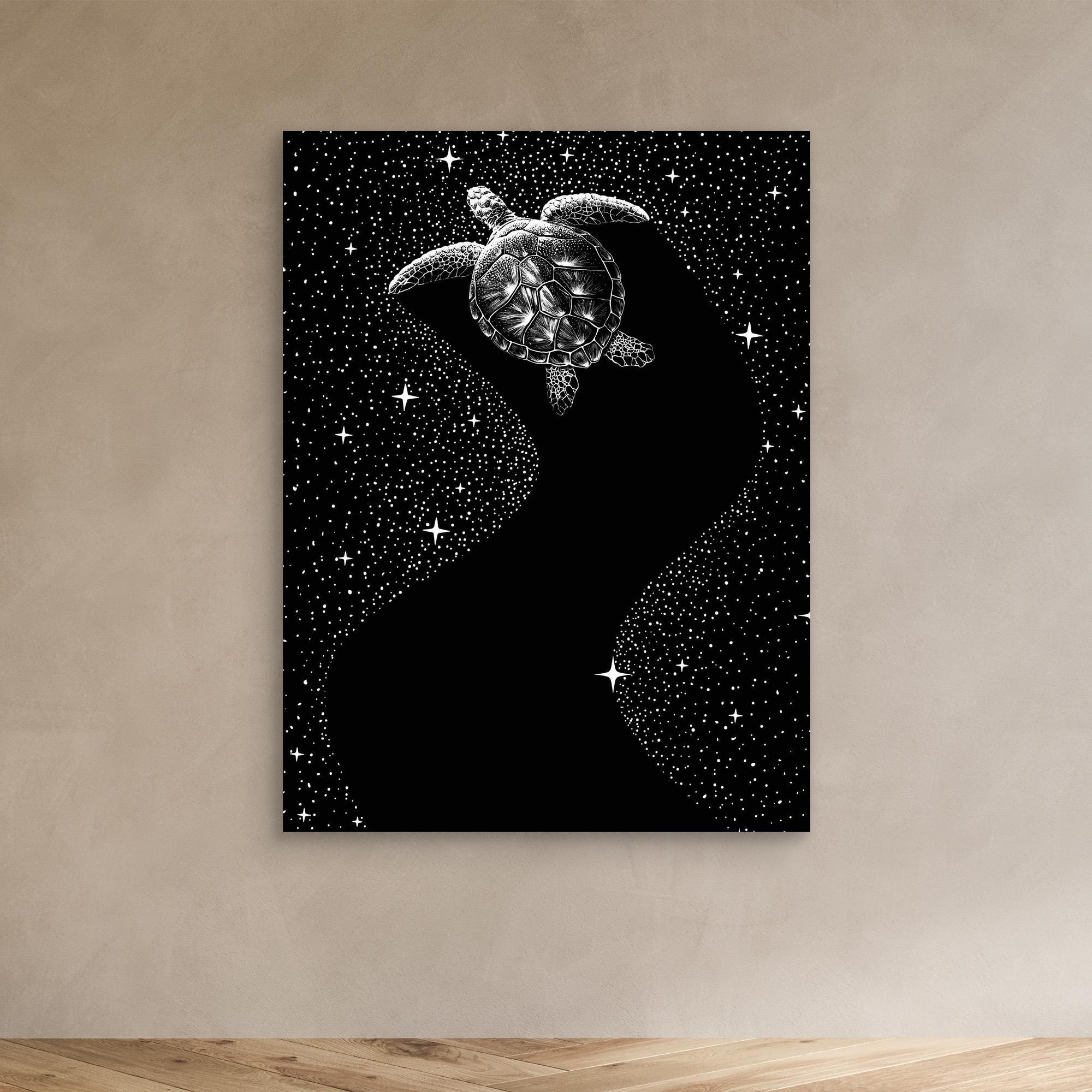 Starry Turtle Canvas Print - Black Version by Alirıza Çakir - Modern Wall Art for Living Room, Bedroom & Office Decor