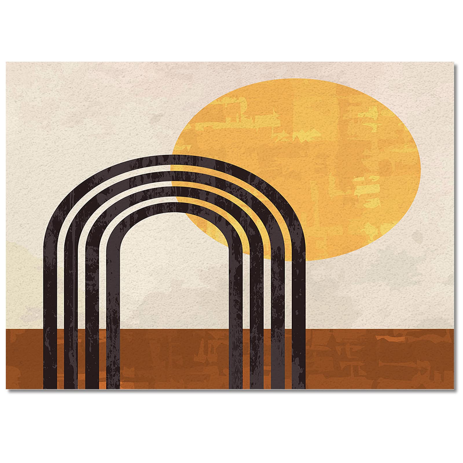 4'x7' Abstract Minimalist Rainbow Sun Line Art Area Runner Rug - Washable Non-Slip Carpet for Living Room, Bedroom, Kitchen, Bathroom, Laundry Room & Classroom - Retro Brown Yellow Mid-Century Modern Design Home Decor
