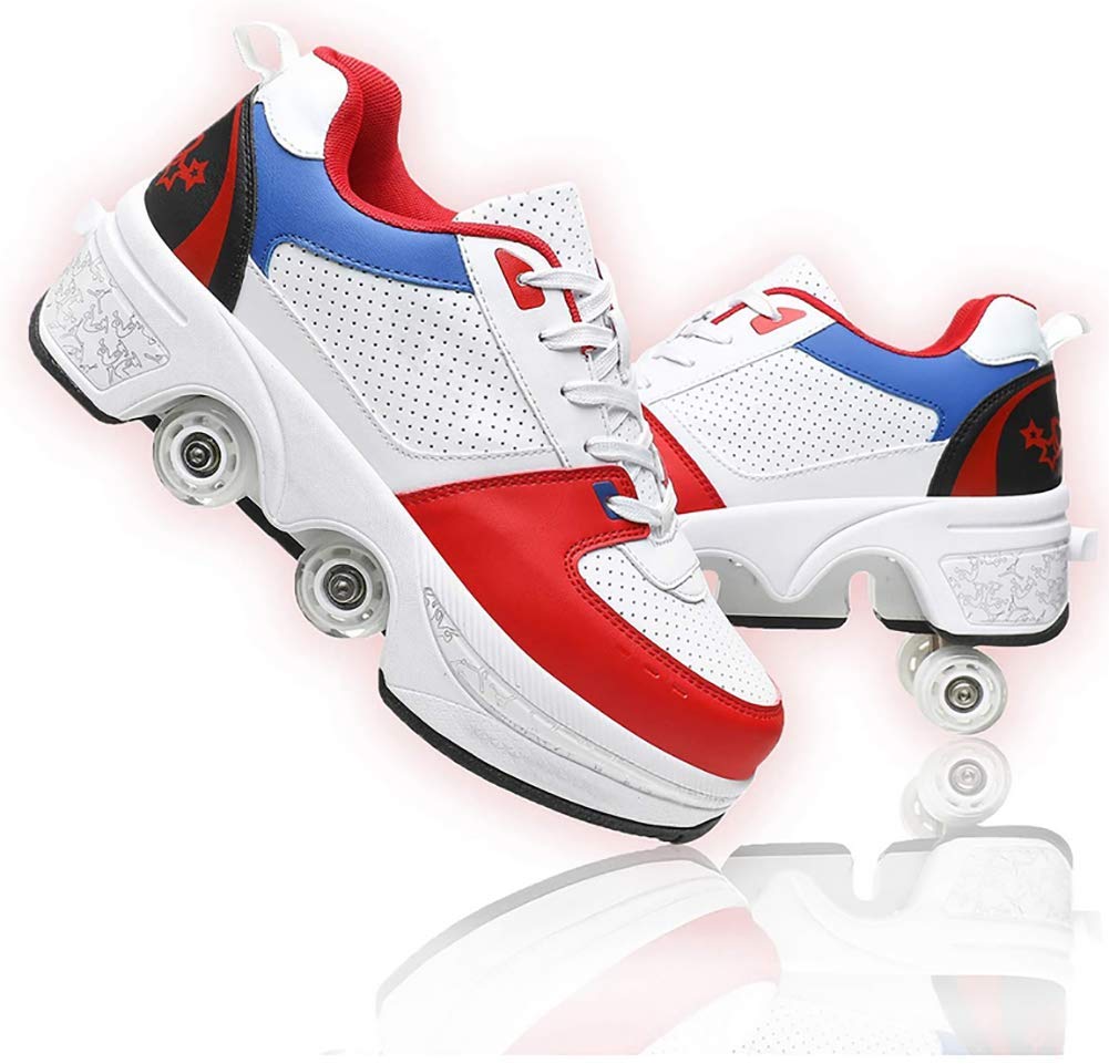 2-in-1 Deformation Roller Skates Shoes for Adults - Double Line Kick Rollers for Parkour & Urban Skating | Unisex Heelys Style Sneakers for Fitness & Fun