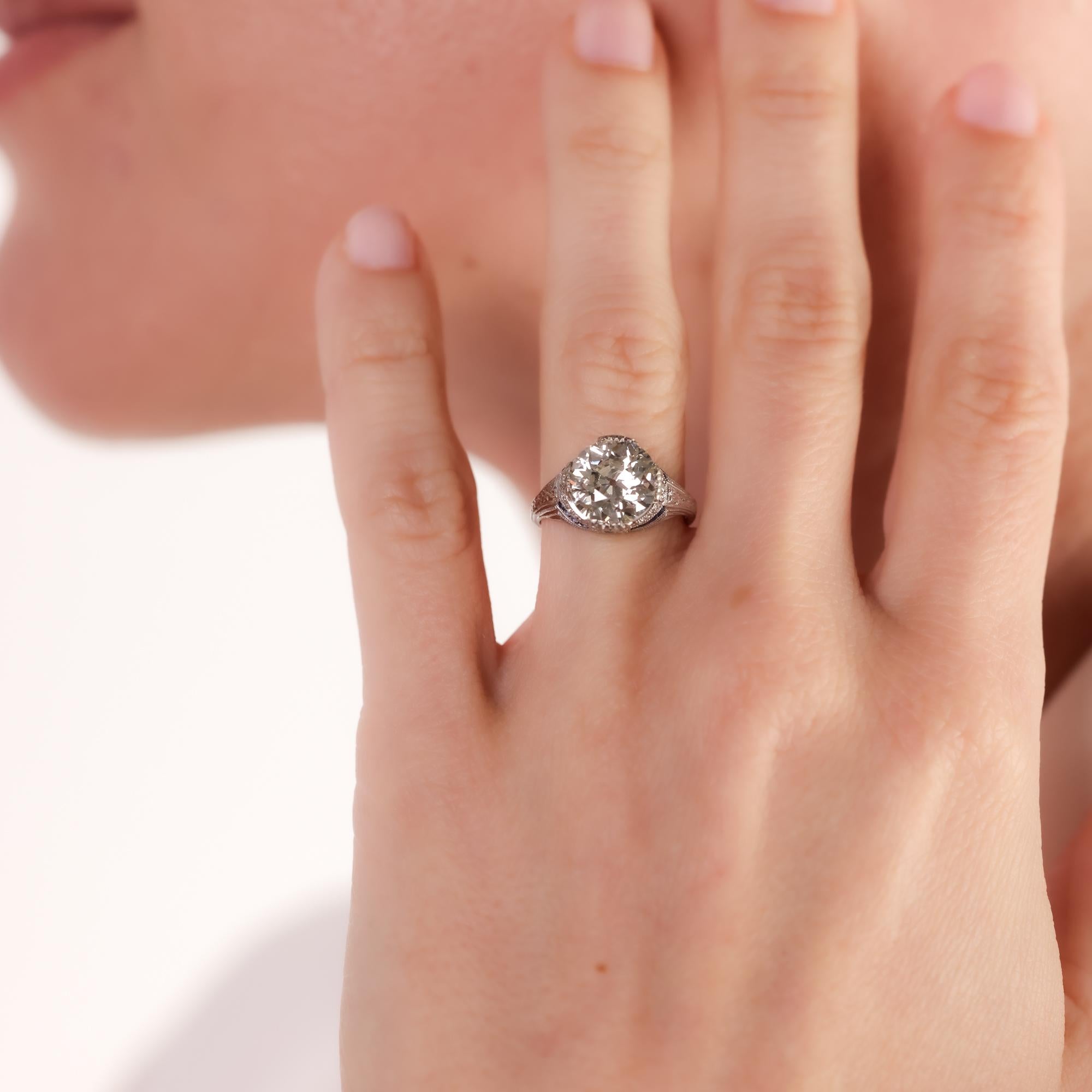 GIA Certified 2.89 Carat Art Deco Diamond Sapphire Platinum Engagement Ring - Vintage Style Wedding Band for Brides & Anniversary Gifts