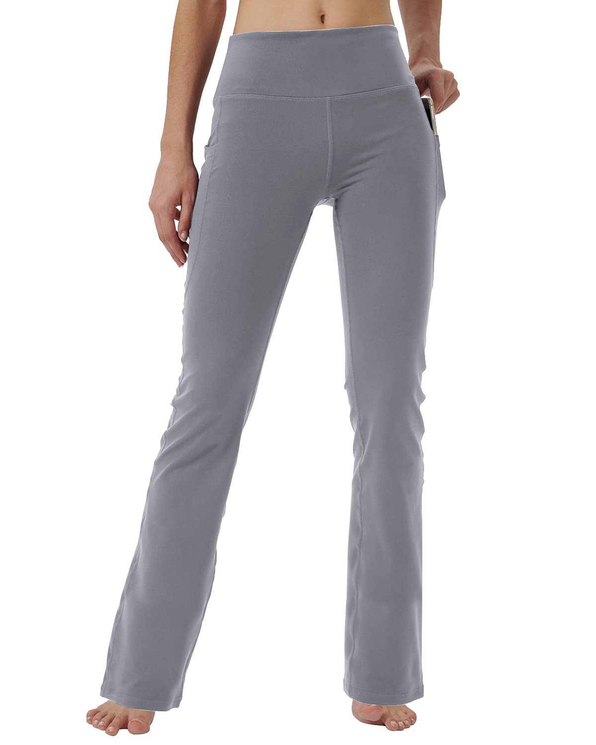 Women's Bootleg Yoga Pants with Hidden Pockets - High Waisted Tummy Control Running Leggings, Long Bootcut Workout Pants for Yoga, Gym & Casual Wear