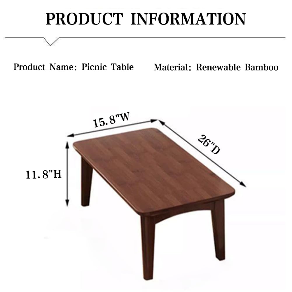 Foldable Bamboo Small Table - Portable Folding Coffee Table & Bedside Computer Desk, No Assembly Required - Perfect for Bay Window, Tatami Tea Room, Balcony, Living Room & Outdoor Use - Great for Reading, Working, or Relaxing