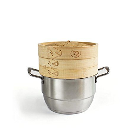 2/3 Layer Bamboo Steamer with Stainless Steel Sauce Pan Set - Healthy Cooking for Dumplings, Fish, Seafood & Mantou Buns | Perfect for Family Meals, Asian Cuisine & Home Kitchen Use