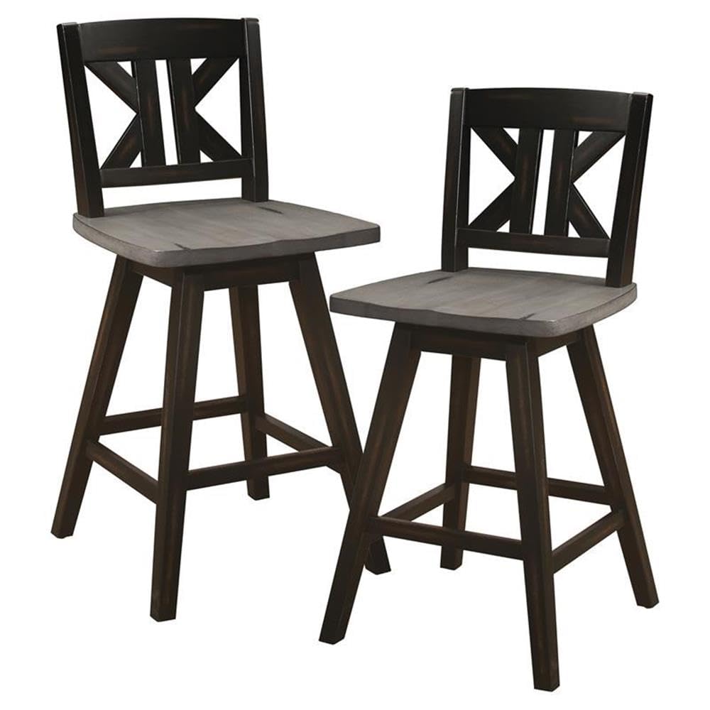 Pemberly Row K-Back Counter Height Swivel Bar Stool Dining Chairs Set of 2 - Black Modern Kitchen Island Stools for Breakfast Nook, Bar Counter & Home Decor