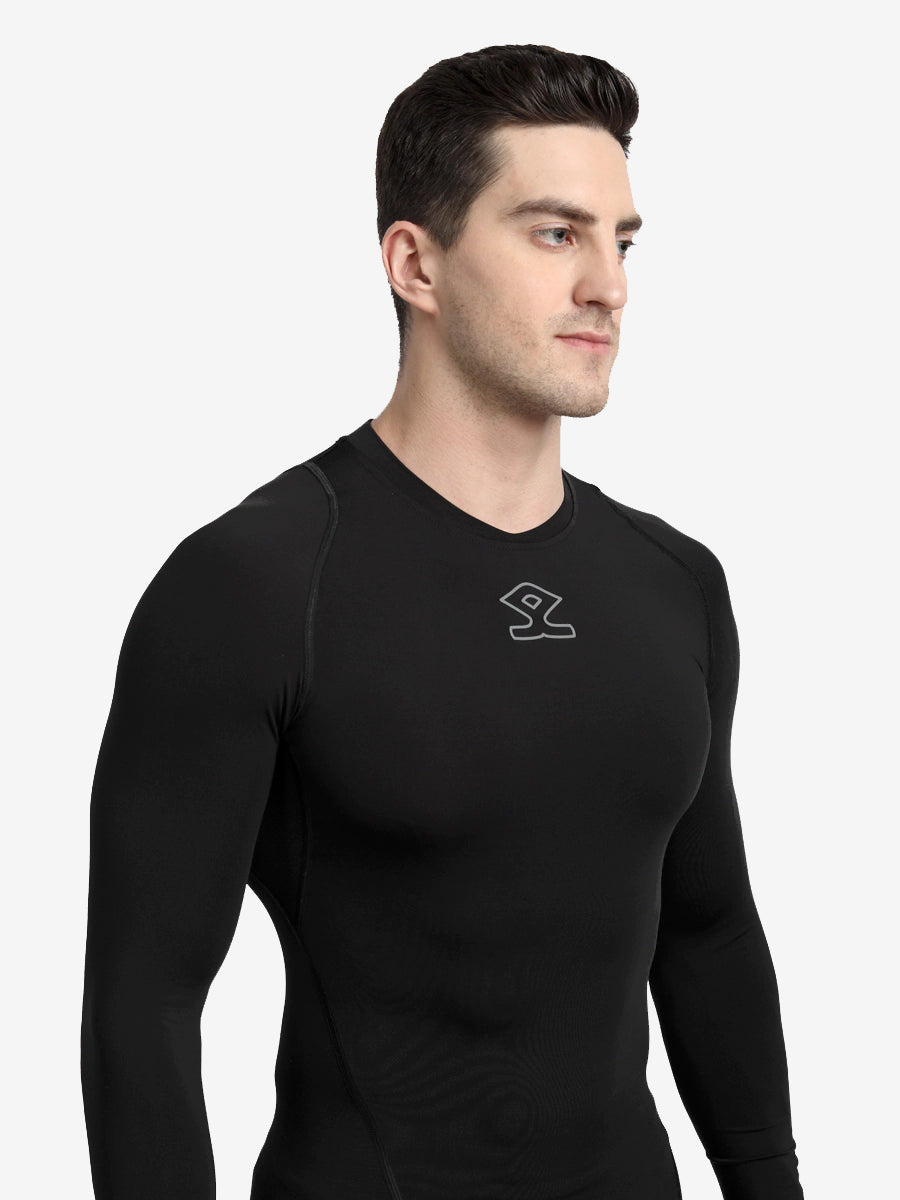 Shrey Intense Compression Long Sleeve Top for Men & Women - Performance Workout Shirt, Moisture Wicking & Breathable - Black - Ideal for Gym, Running, Yoga & Sports Activities