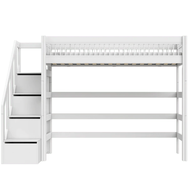 High Sleeper Bed with Staircase - 177cm Loft Bed for Teens & Adults, Sturdy Metal Frame, Space-Saving Design - Perfect for Small Bedrooms, Dorms & Studio Apartments