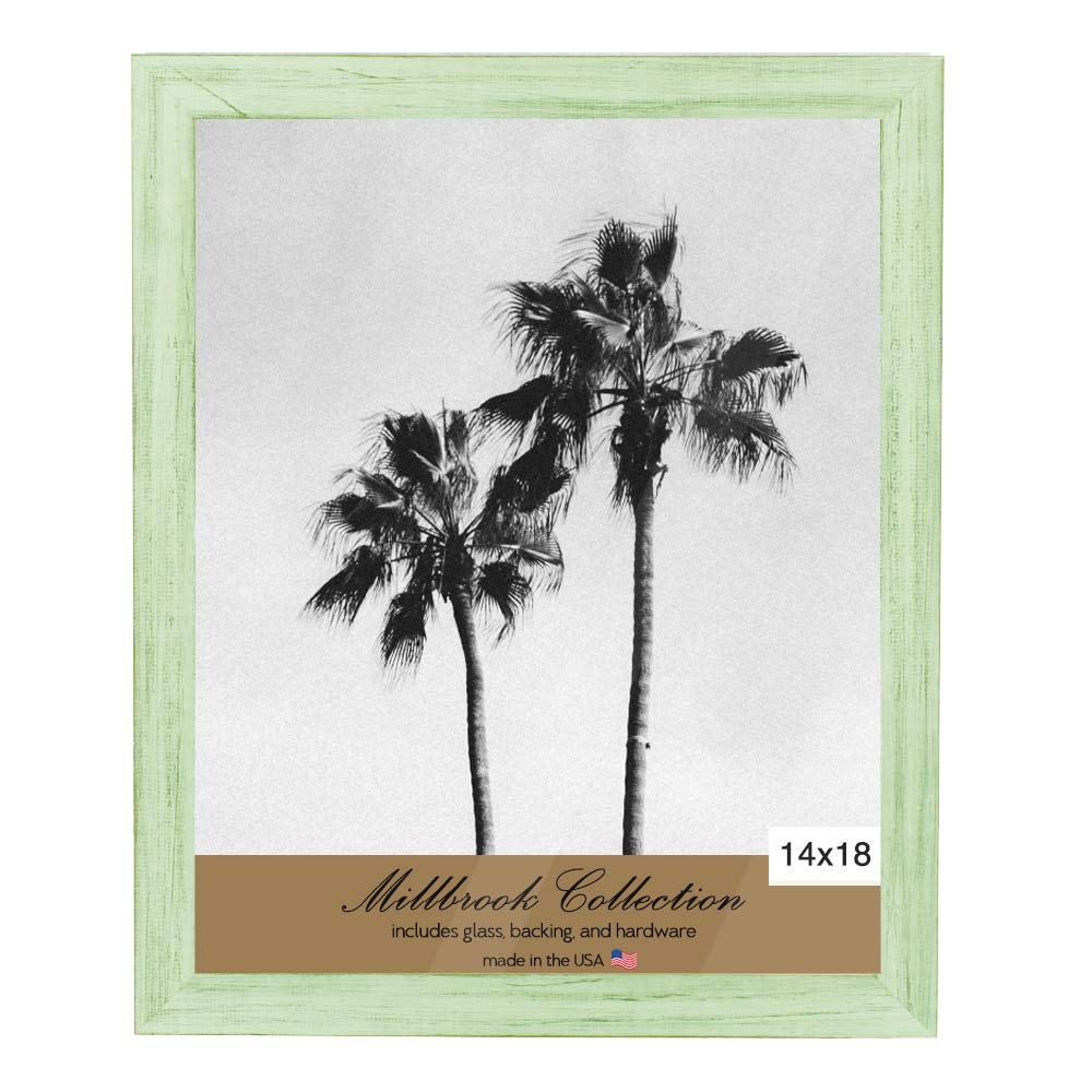Handmade 1.5 Inch Thick Wood Picture Frame Set of 2 - 14x18 Inches Mint Green Rustic Wall Decor with Glass Front and Hanging Hardware - Perfect for Displaying Photos, Artwork, Posters in Home, Office, Gallery or Wedding Decor