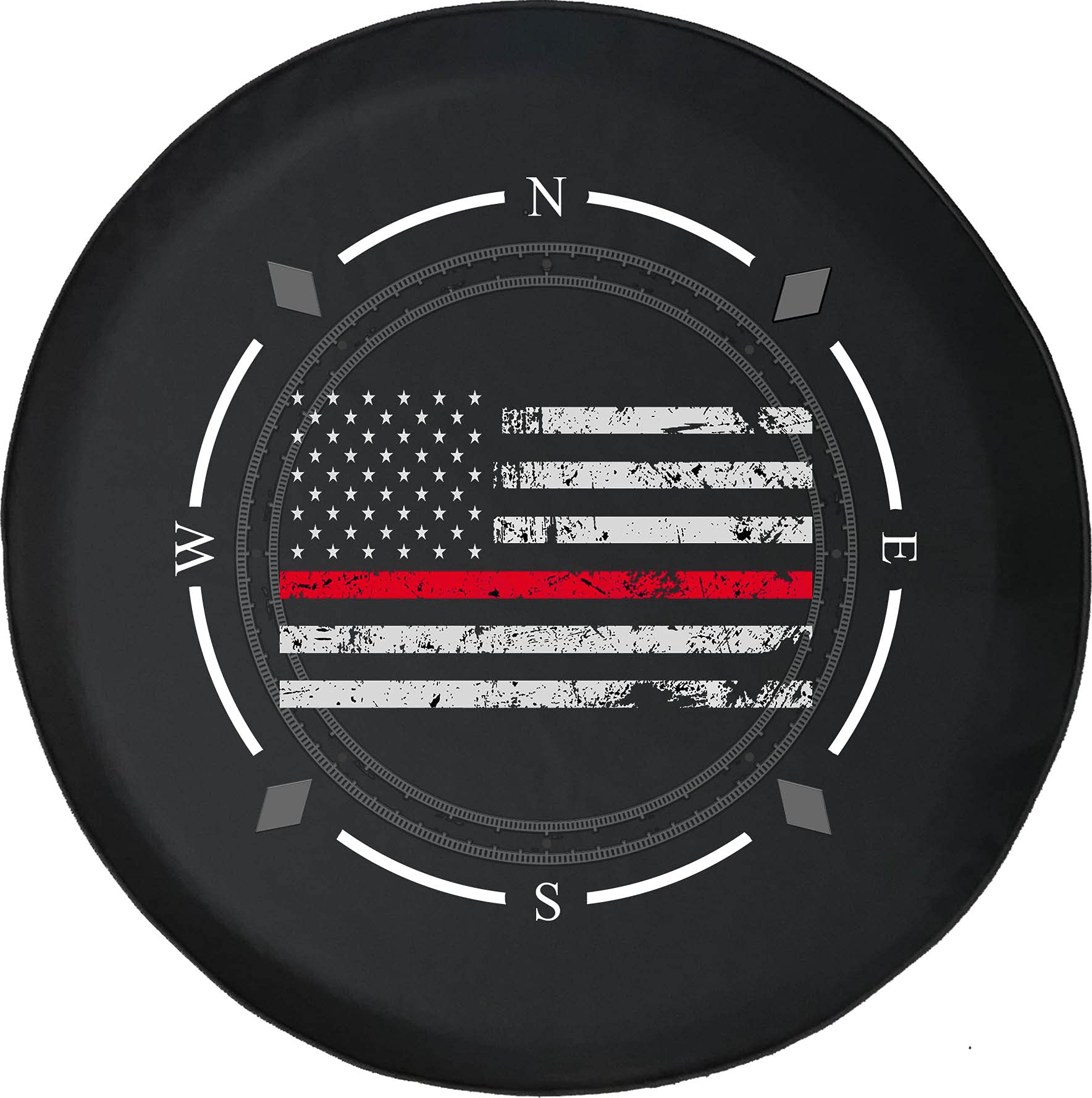 American Flag Spare Tire Cover with Compass Design - Heavy Duty SUV, Trailer, RV Wheel Cover for Off-Road Adventure & Camping Accessories