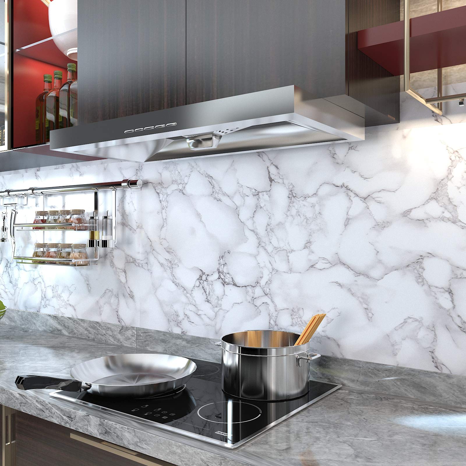 VEELIKE Grey Marble Contact Paper - Waterproof Self-Adhesive Peel & Stick Wallpaper for Countertops, Cabinets, Kitchen, Bedroom - Removable White Marble Vinyl Wrap (15.7