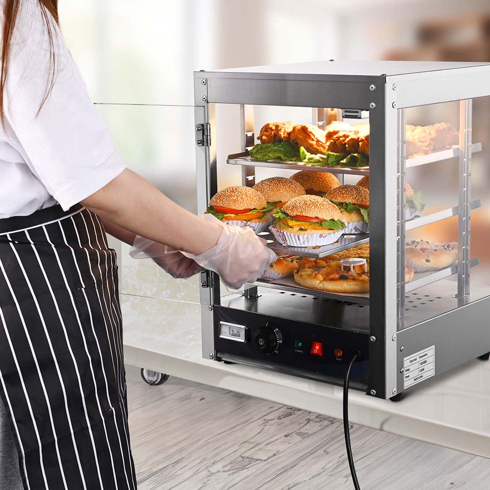 3-Tier Commercial Countertop Food Warmer - 15x15x20 Inches Pizza Cabinet for Restaurants, Buffets & Catering - Stainless Steel Heated Display Case for Parties, Events & Food Service