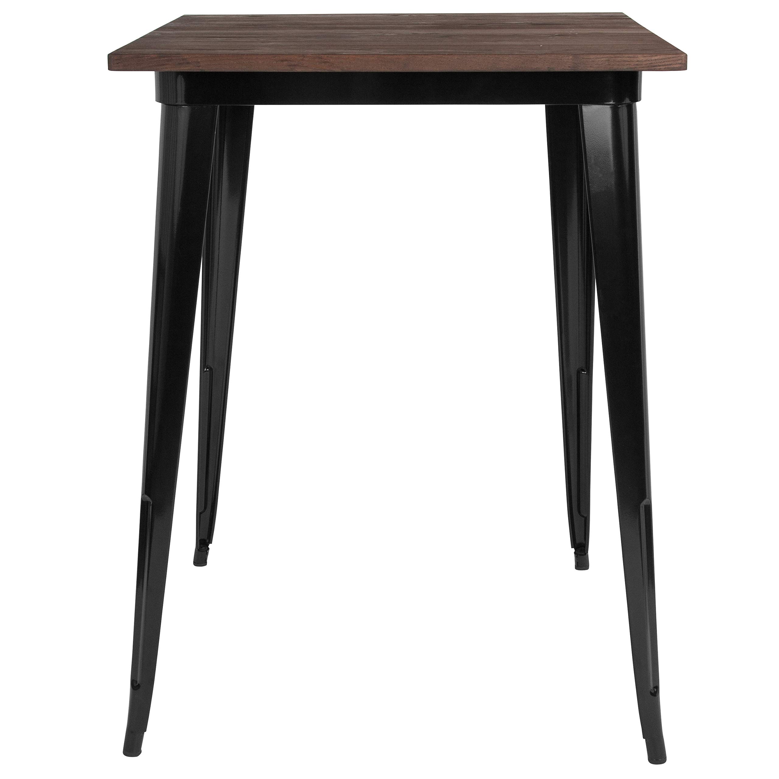 Merrick Lane Ardennes Dining Table - 31.5 Inch Square Black Steel Frame with Walnut Wood Top - Modern Kitchen & Dining Room Furniture for Small Spaces