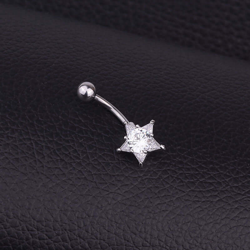 Silver Star Top Mount Belly Ring Body Jewelry | Surgical Steel Navel Piercing | HSBJ1709114 | Perfect for Belly Button Rings, Piercing Aftercare & Body Jewelry Gifts