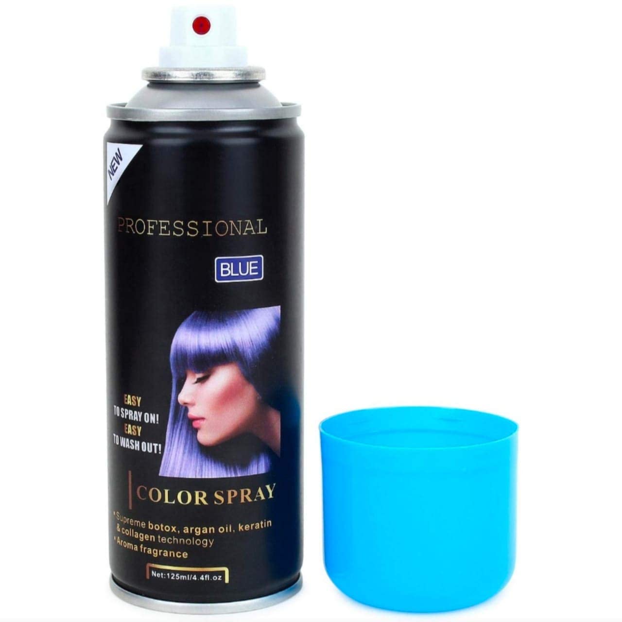Huda Professional Blue Hair Spray with Botox, Argan Oil, Keratin & Collagen - Long-Lasting Color & Nourishment (125ml) - Easy Spray & Wash Out - Perfect for Vibrant Hair Transformations & Special Occasions