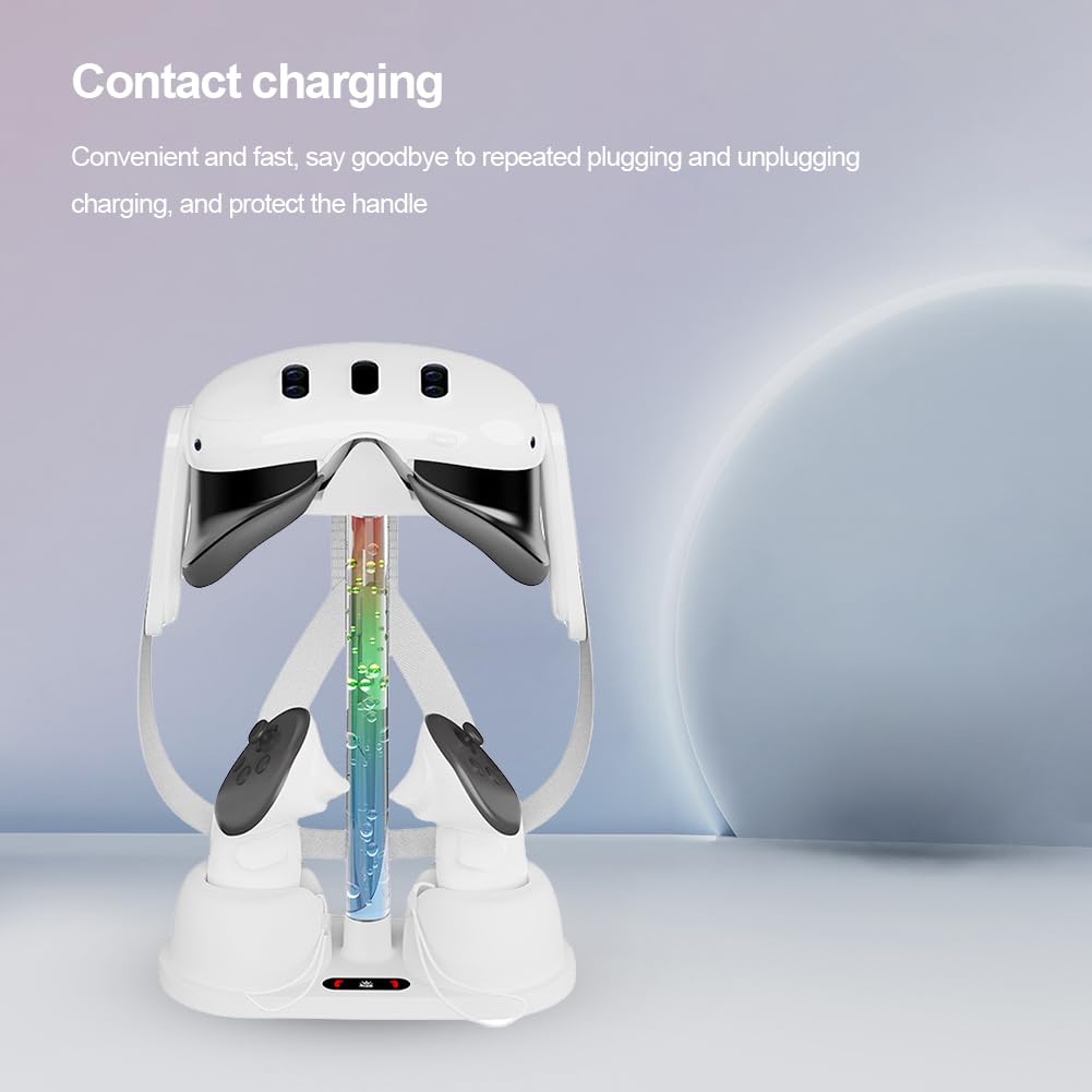 Oculus/Meta Quest 3 Charging Station with RGB Lights - VR Headset & Controller Stand, Charger Dock, Storage Holder for Oculus Quest 3 Accessories - Perfect for Gaming Setup & VR Display Organization
