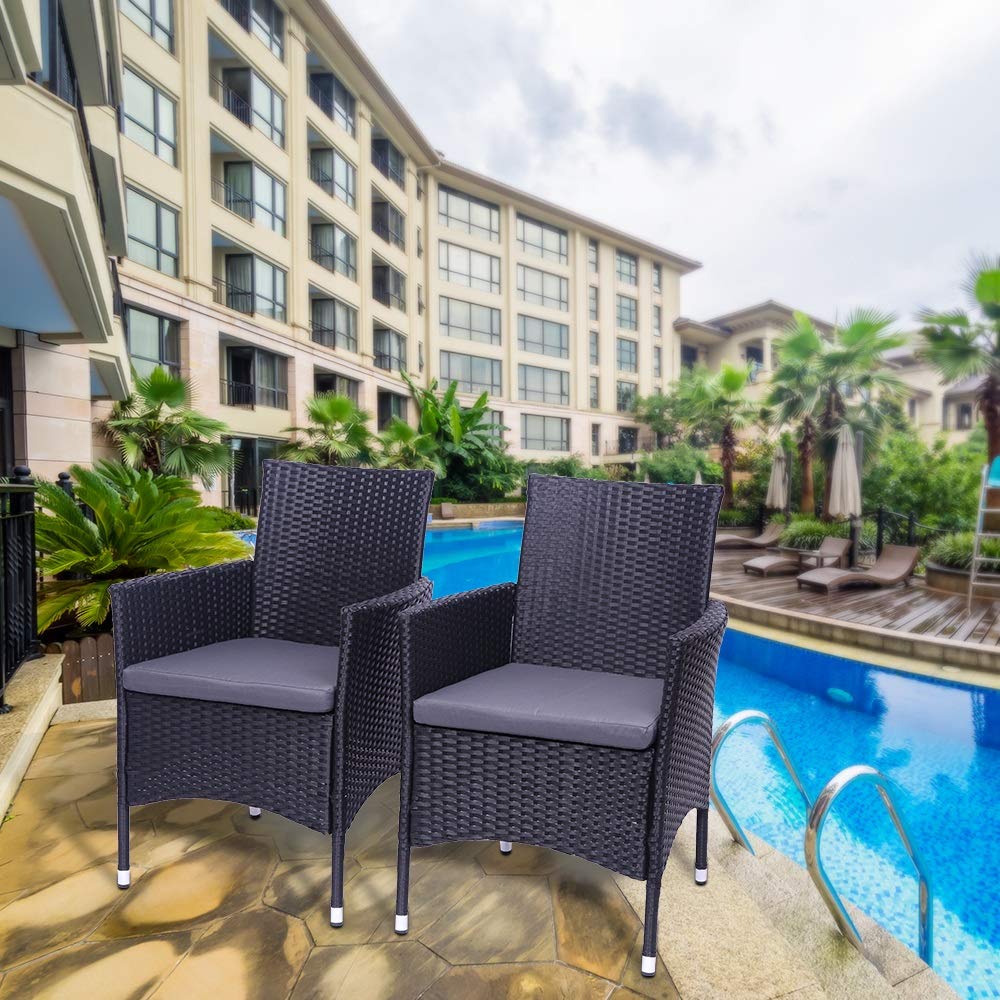 2-Piece Outdoor Furniture Set - Black Iron Frame with Full Braided Armrests and 4-Wire Rattan Backrest Chairs (60×60×82.5cm) - Perfect for Patio, Garden, Poolside, and Backyard Relaxation