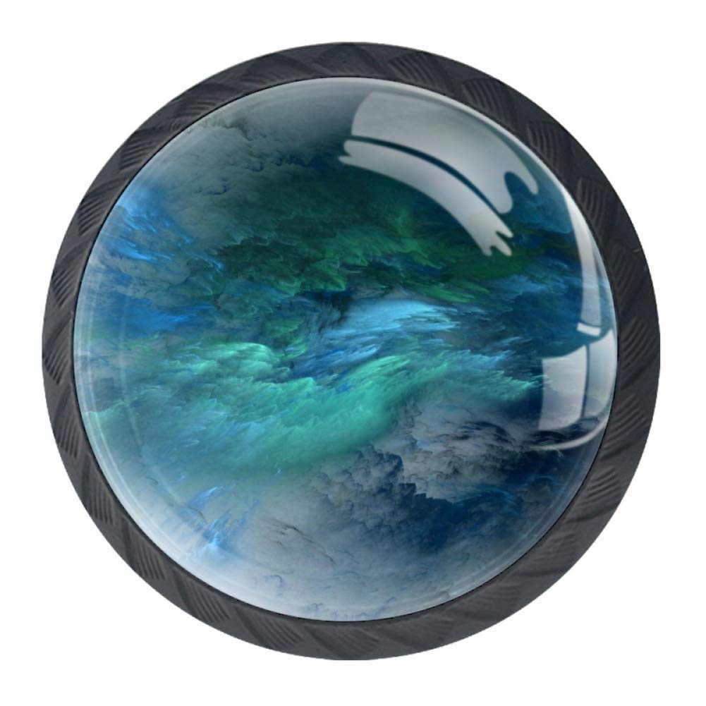DEYYA 4-Pack Abstract Blue Cloud Green White Clover Crystal Glass Drawer Knobs with Screws - Elegant Cabinet Handles for Kitchen, Dresser, Cupboard & Wardrobe | Perfect for Home Decor, DIY Furniture Upgrade & Vintage Style Renovation