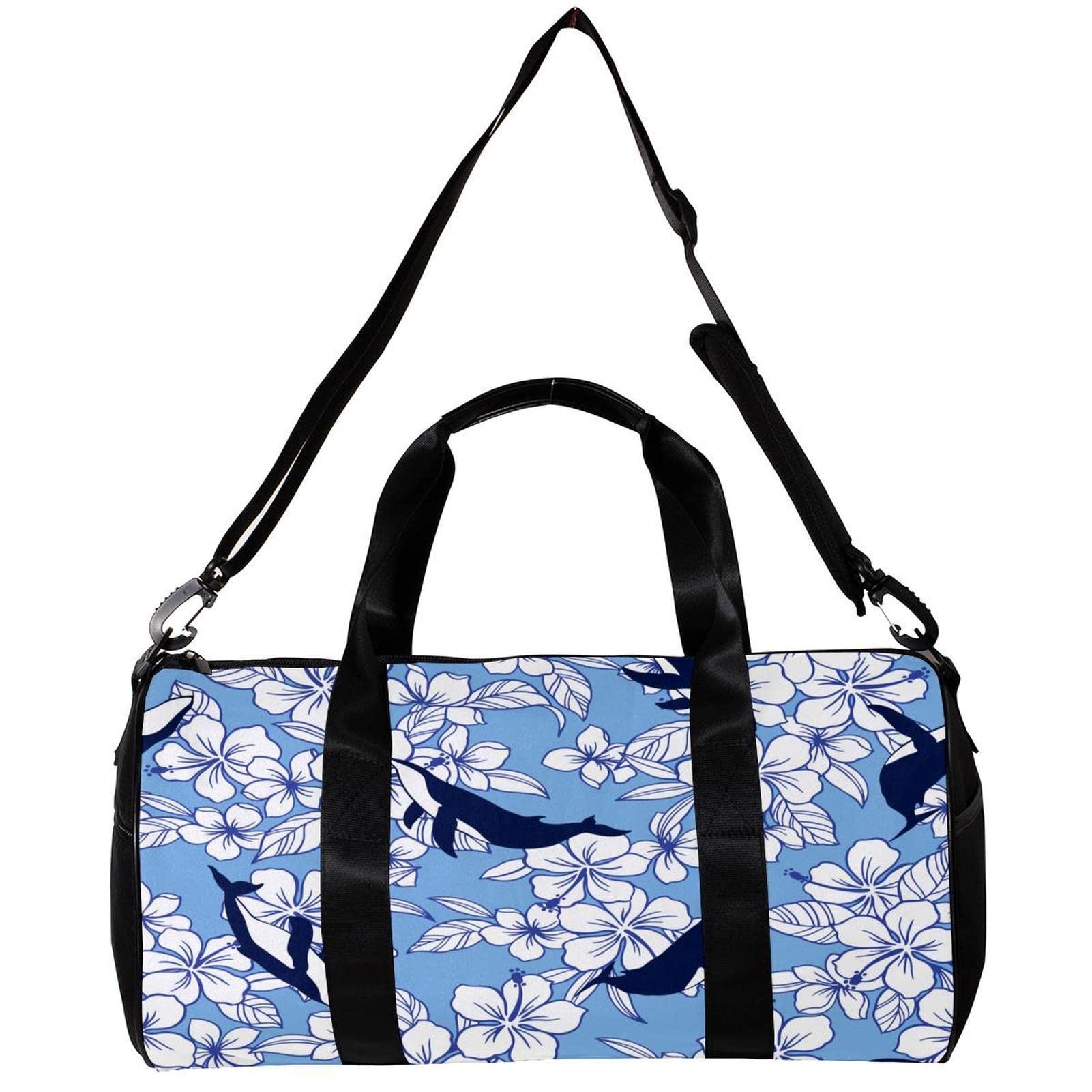 Waterproof Gym Duffle Bag for Women & Girls - Sporty Weekender Overnight Bag with Shoulder Strap - Perfect for Workouts, Travel, Yoga & Beach - Floral & Whale Print Design