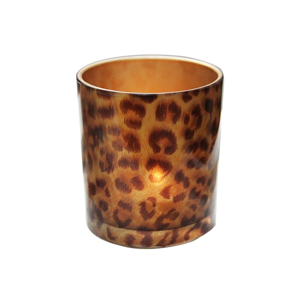 KiaoTime Leopard Print Glass Candle Holder - Tealight Stand, Fragrance Warmer, Candlestick Cup for Home, Wedding, Anniversary Table Decor - Perfect for Romantic Dinners, Spa Relaxation & Holiday Centerpieces