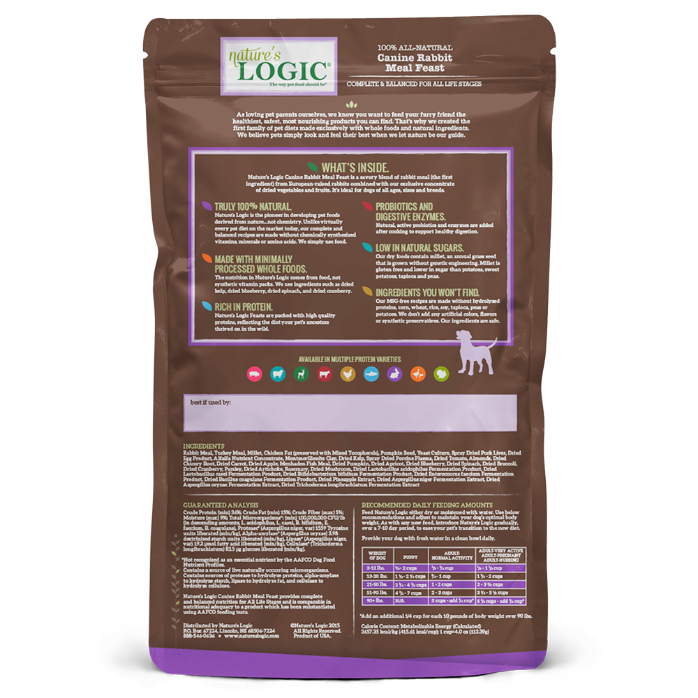 Nature's Logic Original Grains Canine Dry Food with Rabbit Meal - High Protein Dog Food for All Breeds & Life Stages - Perfect for Sensitive Stomachs & Active Dogs